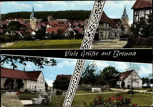 Ak Breuna Hessen, Fachwerkhäuser, Totalansicht, Kirche