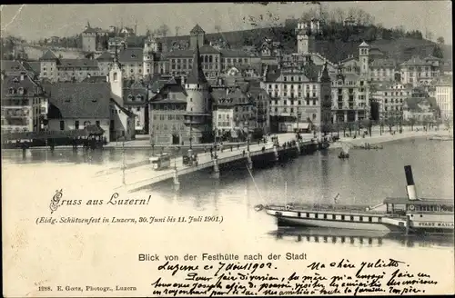 Ak Luzern Stadt Schweiz, Eidg. Schützenfest 1901, Festhütte, Salondampfer