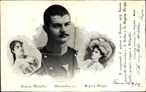 Ak König von Serbien Aleksandar Obrenović, Königin Draga Mašin, Natalia Cheșco