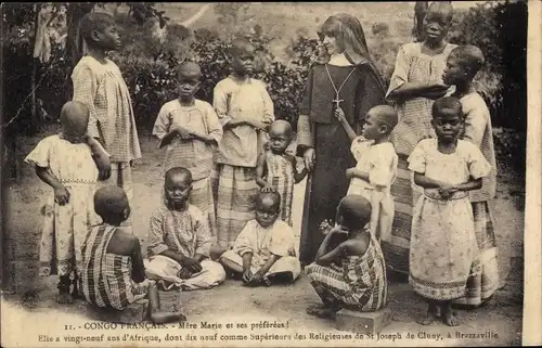 Ak Brazzaville Französisch Kongo, Mère Marie, Schwester, Afrikanische Kinder