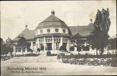 Ak München Bayern, Mittelbau des Hauptrestaurants, Ausstellung München 1908