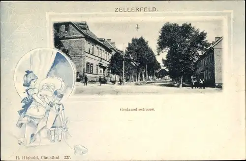 Passepartout Ak Clausthal Zellerfeld im Oberharz, Goslarsche Straße, Puppen
