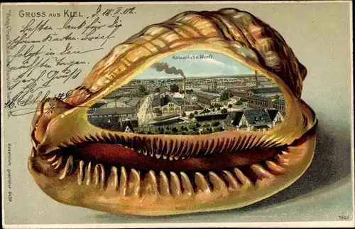 Präge Muschel Litho Kiel, Kaiserliche Werft