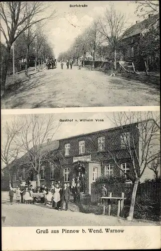 Ak Pinnow Mecklenburg Vorpommern, Dorfstraße, Gasthof, Anwohner