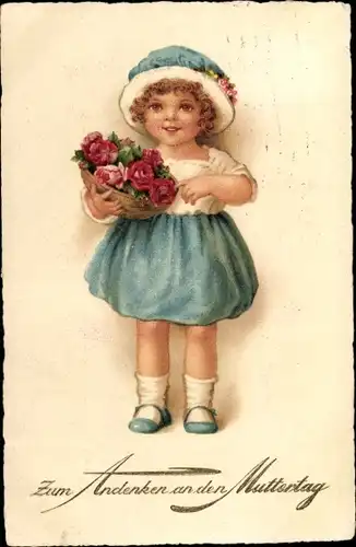 Ak Muttertag, Mädchen mit Blumenkorb