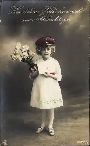 Ak Glückwunsch Geburtstag, Mädchen m. Blumentopf, Geburtstagskarte