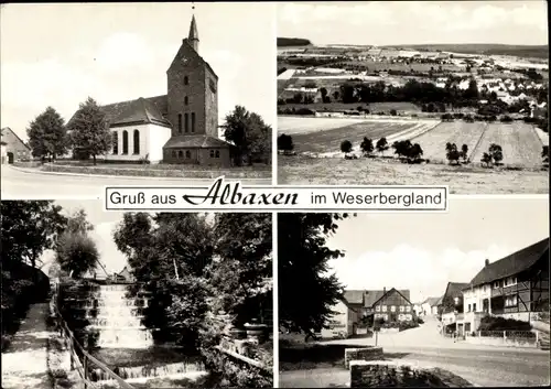 Ak Albaxen Höxter in Nordrhein Westfalen, Kirche, Wasserfall, Häuser