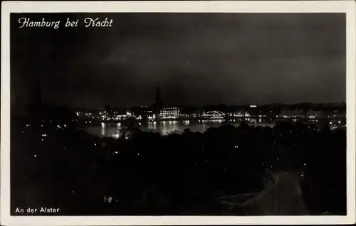 Ak Hamburg, Alsterpanorama bei Nacht