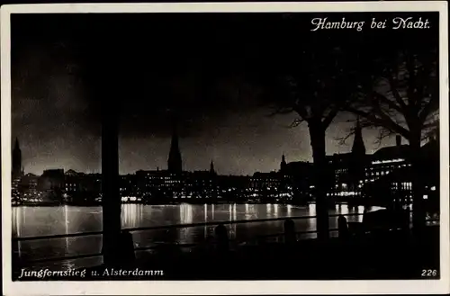 Ak Hamburg, Jungfernstieg, Alsterdamm bei Nacht