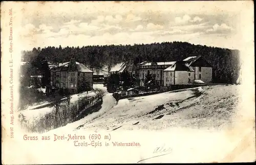 Ak Trois Épis Drei Ähren Elsaß Elsass Haut Rhin, Panorama vom Ort im Winter