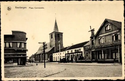 Ak Keerbergen Flandern Flämisch Brabant, Place Communale, Eglise, petit moulin
