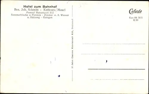 Ak Kattenes Löf Rheinland Pfalz, Hotel zum Bahnhof