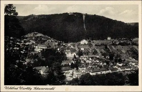 Ak Bad Wildbad Baden Württemberg, Totalansicht vom Ort, Vogelschau, Sommerbergbahn