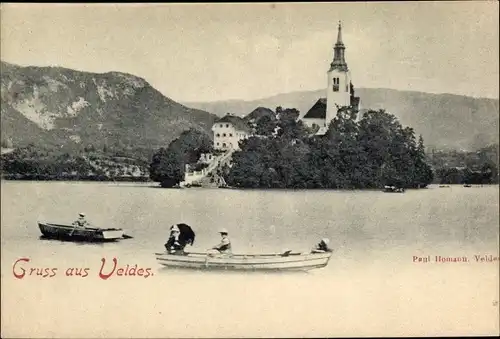 Ak Bled Veldes Slowenien, Kirche, Ruderboote