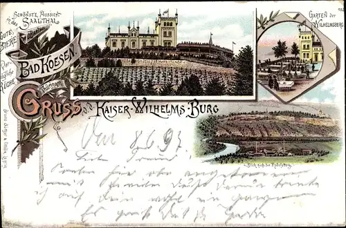 Litho Bad Kösen Naumburg an der Saale, Kaiser Wilhelms Burg, Garten