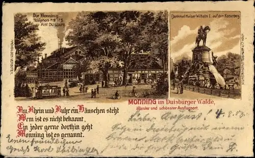 Litho Duisburg im Ruhrgebiet, Monning, Duisburger Wald, Kaiser Wilhelm I. Denkmal