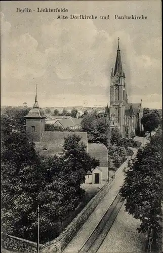 Ak Berlin Steglitz Lichterfelde, Alte Dorfkirche und Pauluskirche