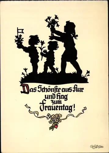 Scherenschnitt Ak Plischke, Georg, Das Schönste aus Flur und Hag zum Frauentag