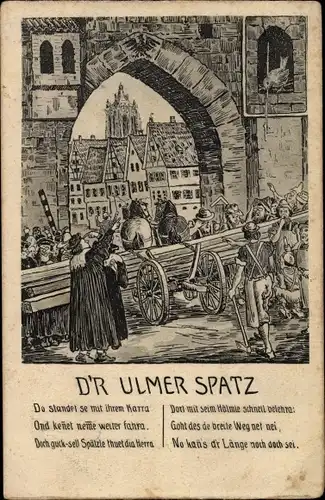 Künstler Ak Ulm an der Donau, D'r Ulmer Spatz, Gedicht in Mundart