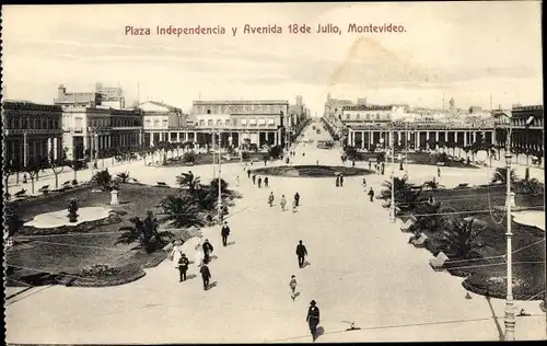 Ak Montevideo Uruguay, Plaza Independencia y Avenida 18 de Julio