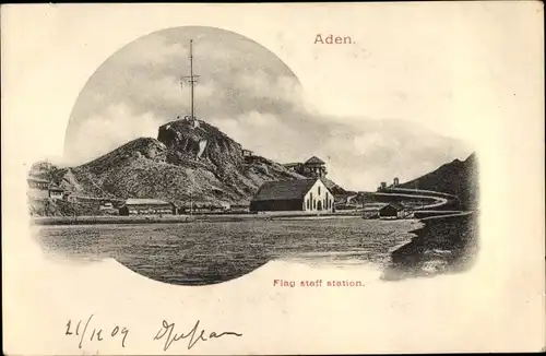 Ak Aden Jemen, Flag staff station, Berg, Gebäude