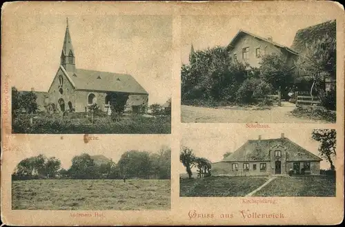 Ak Vollerwiek in Nordfriesland, Kirchspielkrug, Schulhaus, Kirche, Andresens Hof