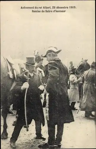 Ak König Albert I. von Belgien, Avenement le 23 décembre 1909, Remise du Sabre d'honneur