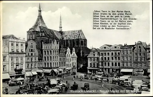 Ak Rostock, Neuer Markt, St. Marien Kirche, Gedicht, Ratsapotheke