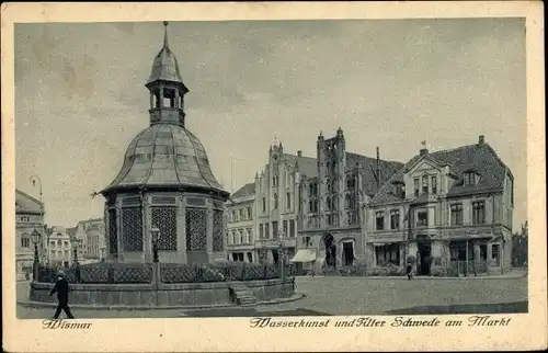 Ak Wismar, Wasserkunst, Alter Schwede, Markt