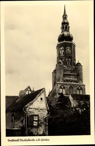 Ak Greifswald in Mecklenburg Vorpommern, Nicolaikirche v. St. Spiritus