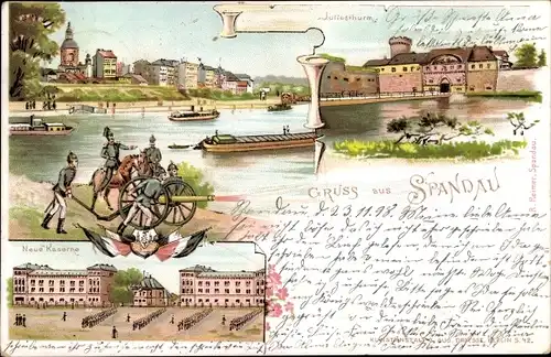 Litho Berlin Spandau, Juliusturm, Neue Kaserne, Stadtbild