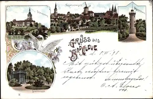 Litho Kleve am Niederrhein, Schwanenburg, Gesamtansicht, Aussichtsturm, Stahlbrunnen