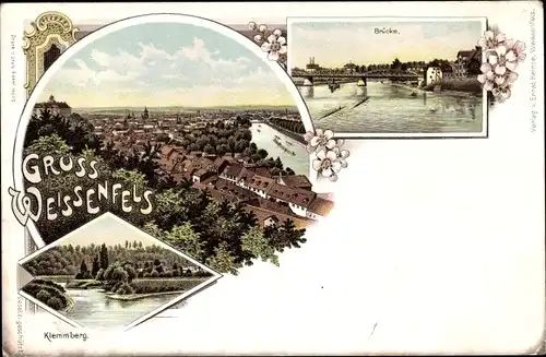 Litho Weißenfels in Sachsen Anhalt, Panorama vom Ort, Brücke, Klemmberg