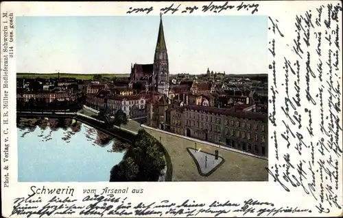 Leuchtfenster Ak Schwerin in Mecklenburg Vorpommern, Blick vom Arsenal aus