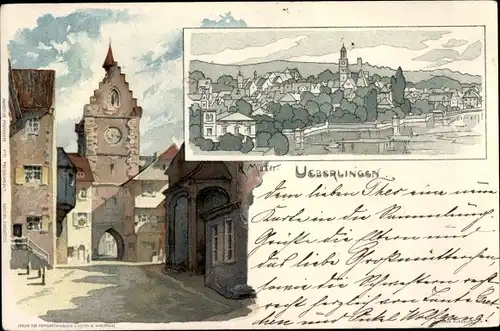 Künstler Litho Mutter, K., Überlingen am Bodensee Baden Württemberg, Tor, Stadtbild