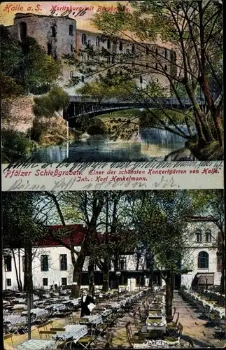 Ak Halle an der Saale, Pfälzer Schießgraben, Moritzburg m. Burgbrücke