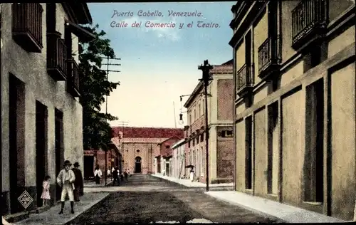 Ak Puerto Cabello Venezuela, Calle del Comercio y el Teatro