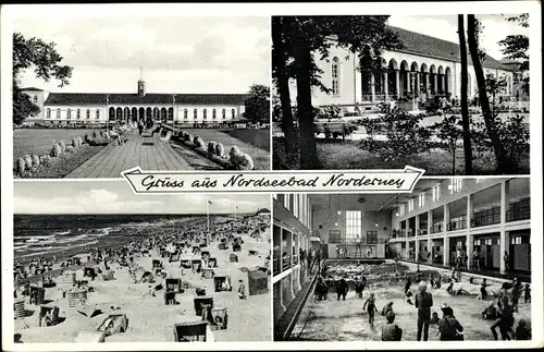 Ak Norderney in Ostfriesland, Schwimmhalle, Strandpartie