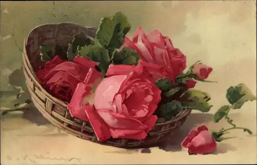 Künstler Ak Klein, Catharina, Rosenblüten in einem Korb