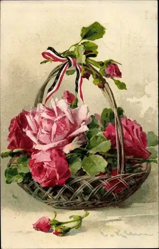 Künstler Ak Klein, Catharina, Rote Rosen in einem Korb