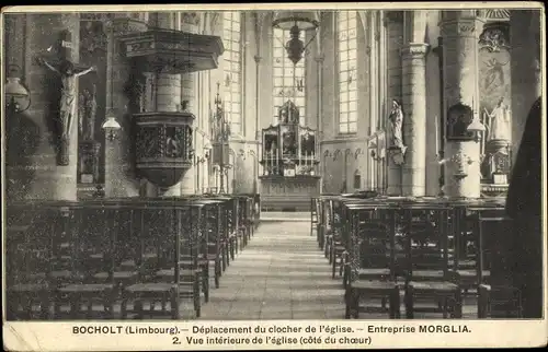 Ak Bocholt Flandern Limburg, Deplacement du clocher de l'eglise, Vue interieure