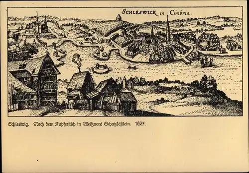 Künstler Ak Schleswig Schleswig Holstein, Panorama, Kupferstich in Meitzners Schatzkästlein 1627