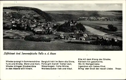 Ak Polle an der Weser in Niedersachsen, Panorama vom Ort, Gedicht v. Thoer