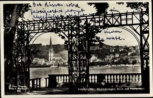 Ak Koblenz in Rheinland Pfalz, Rheinanlagen, Blick auf Pfaffendorf