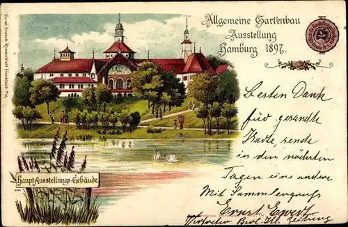 Litho Hamburg, Allgemeine Gartenbau Ausstellung 1897, Hauptgebäude