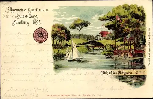 Litho Hamburg, Allgemeine Gartenbau Ausstellung 1897, Stadtgraben