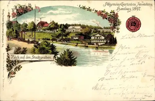 Litho Hamburg, Allgemeine Gartenbau Ausstellung 1897, Stadtgraben