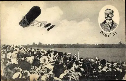 Ak Monoplan Flugzeug, Pilot Bleriot, Zuschauer