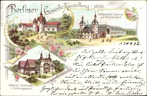 Litho Berlin Treptow, Gewerbeausstellung 1896, Gebäude für Erziehungswesen, Chemie, Photographie