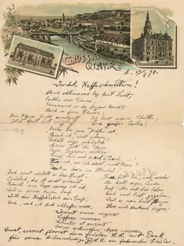 Klapp Litho Kłodzko Glatz Schlesien, Post, Rathaus, Panorama